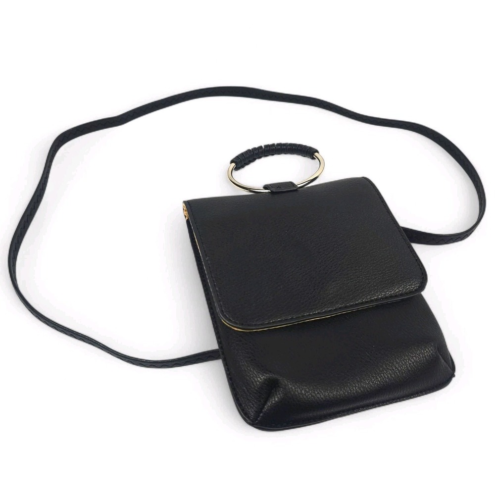 Collection XIIX Black Faux Leather Phone Crossbody Bag Purse Small Ring Handle